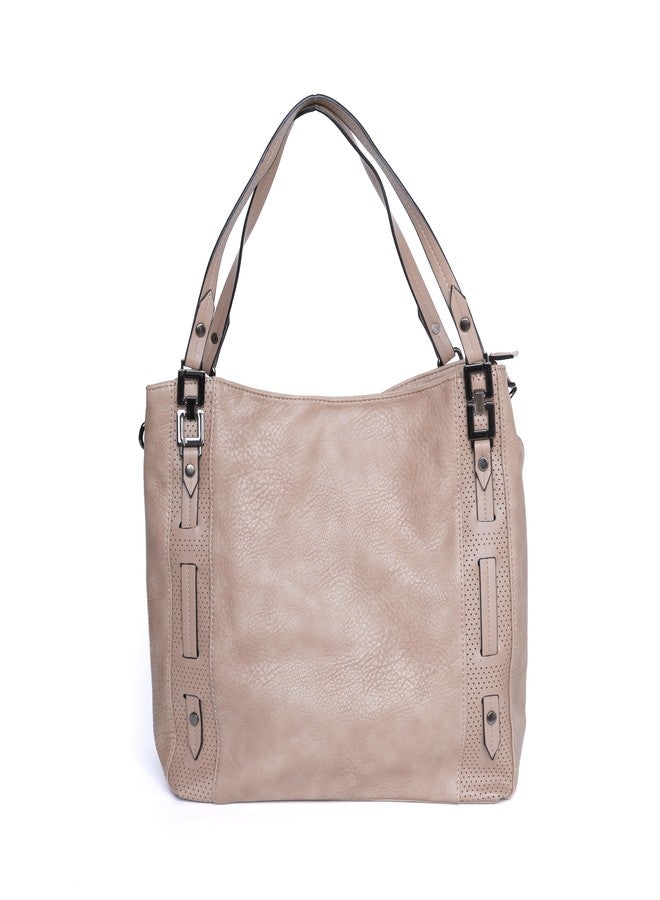 SANTORINI Oia Womens Tote bag | Medium shoulder bag with 2 Main Compartments, Multiple Zipper Pockets & Detachable Sling Strap | Medium Shoulder Handbag for Office, Travel & Daily Use (Khaki) - Image 1